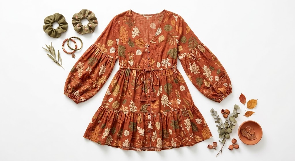 Autumn Leaves Boho Mini Dress