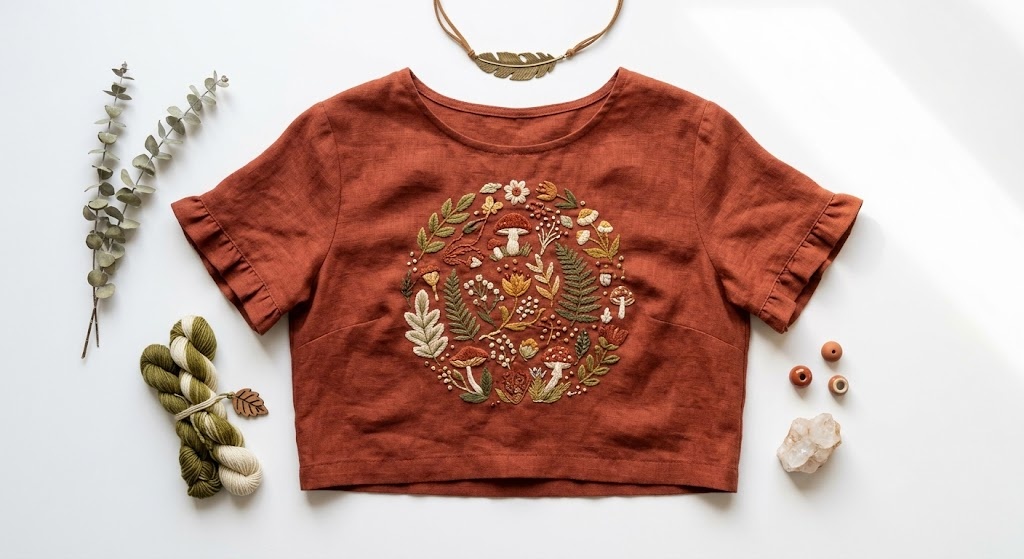 Forest Spirit Embroidered Crop Top