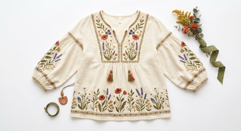 Wildflower Embroidered Peasant Blouse